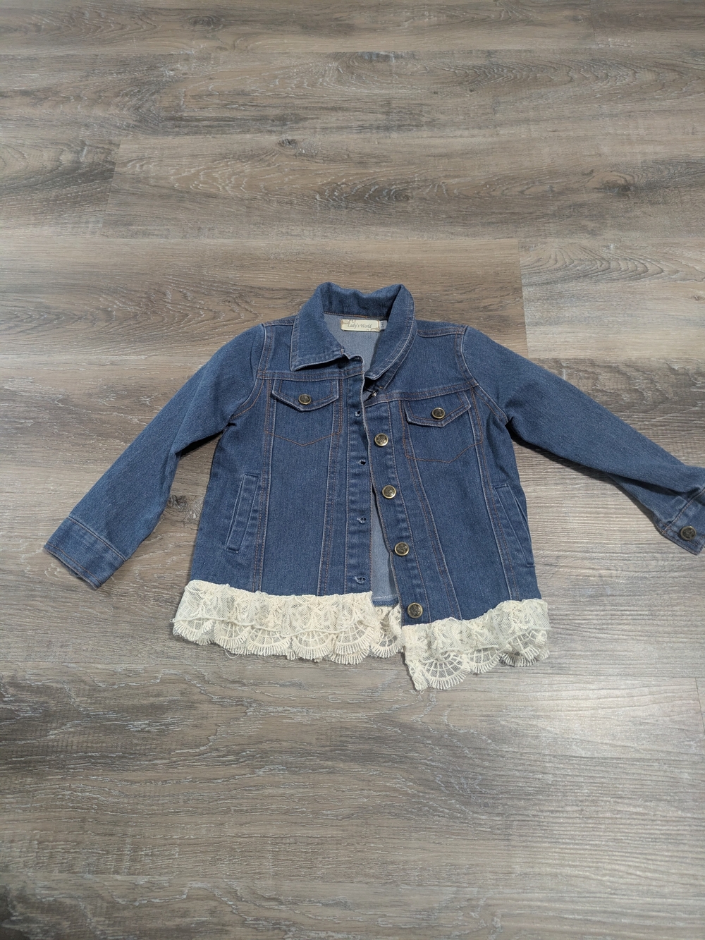 Girls' Denim Jacket with Lace Trim